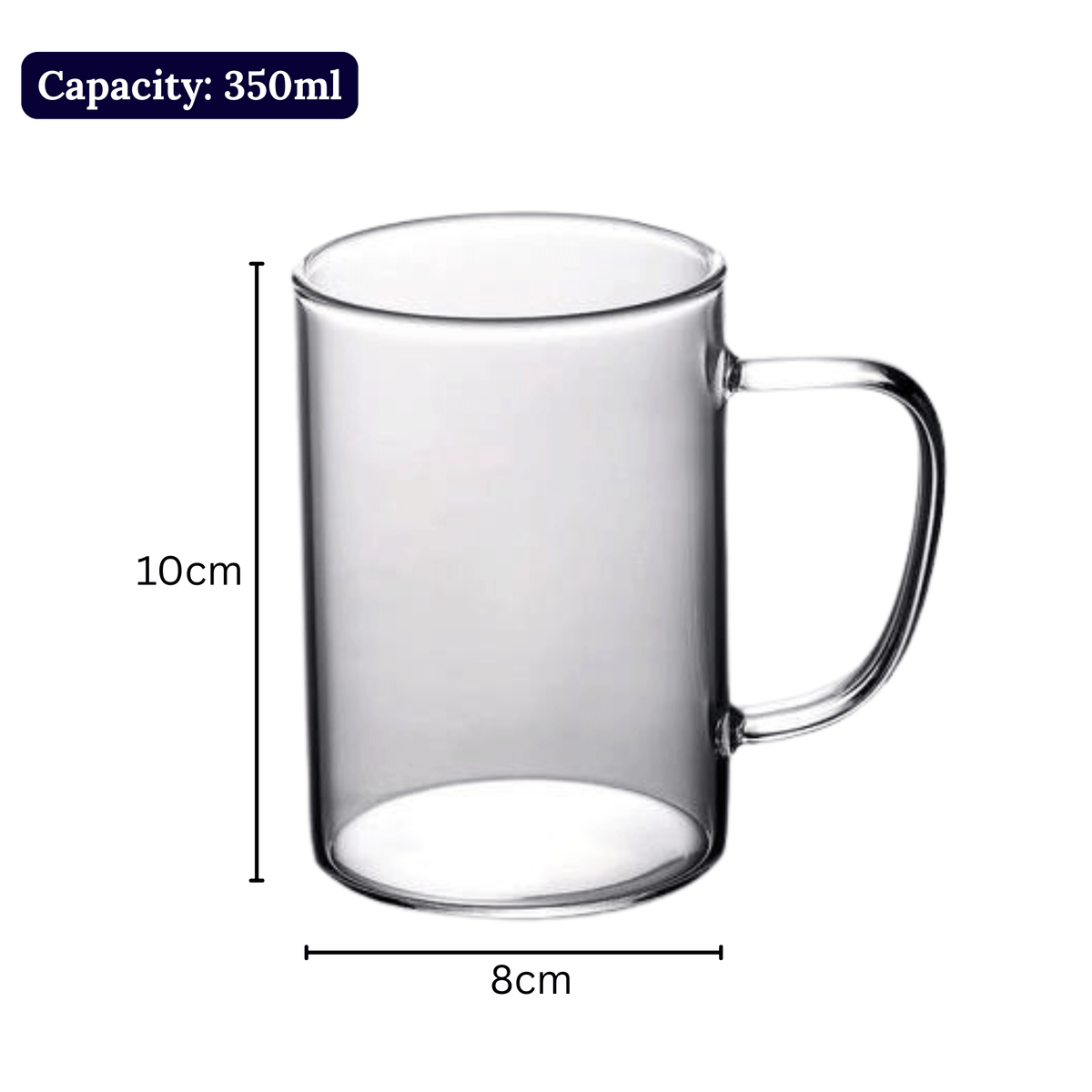 Multi-Purpose Transparent Borosilicate Glass Mug with Colorful Handle – 350ml