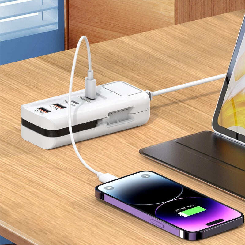 2026 Hot New Arrivals – Multi-Function Fast Charger 2PD + 2USB! 66W, Built-in Type-C Cable, Safely Charges 4 Devices Simultaneously