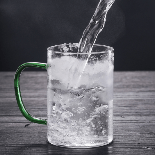 Multi-Purpose Transparent Borosilicate Glass Mug with Colorful Handle – 350ml