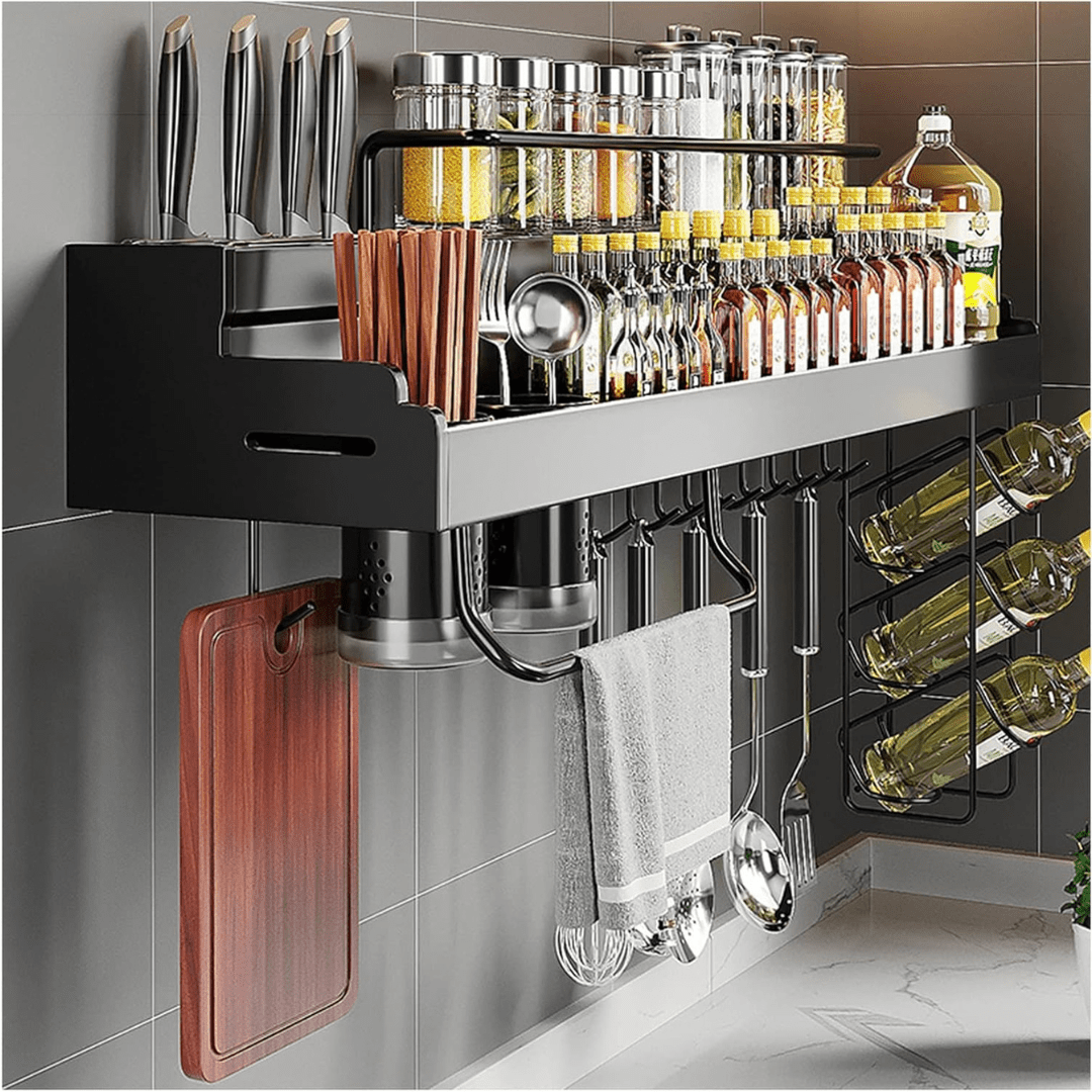 Wall-Mounted Multifunctional Stainless Steel Kitchen Storage Organizer (60cm)