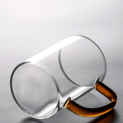 Multi-Purpose Transparent Borosilicate Glass Mug with Colorful Handle – 350ml