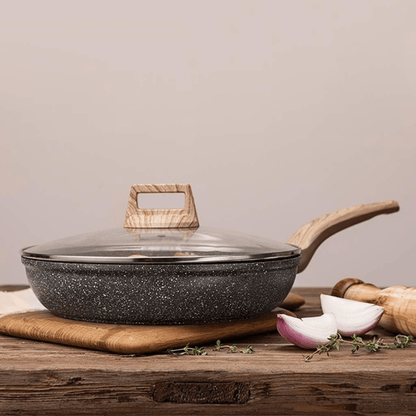 Maifan Stone Non-Stick Flat Bottom Frying Pan with Lid(28cm)