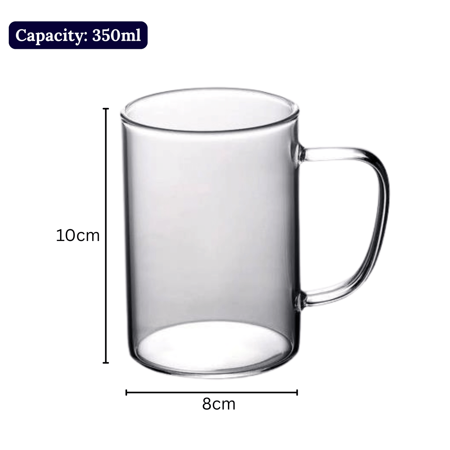 Multi-Purpose Transparent Borosilicate Glass Mug with Colorful Handle – 350ml