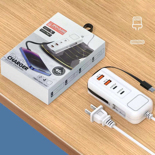 2026 Hot New Arrivals – Multi-Function Fast Charger 2PD + 2USB! 66W, Built-in Type-C Cable, Safely Charges 4 Devices Simultaneously